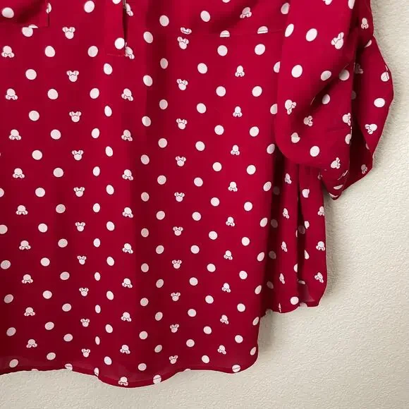 Torrid Disney Top Womens 3X Red White Minnie Mouse Harper Georgette Dot Blouse - Picture 6 of 12